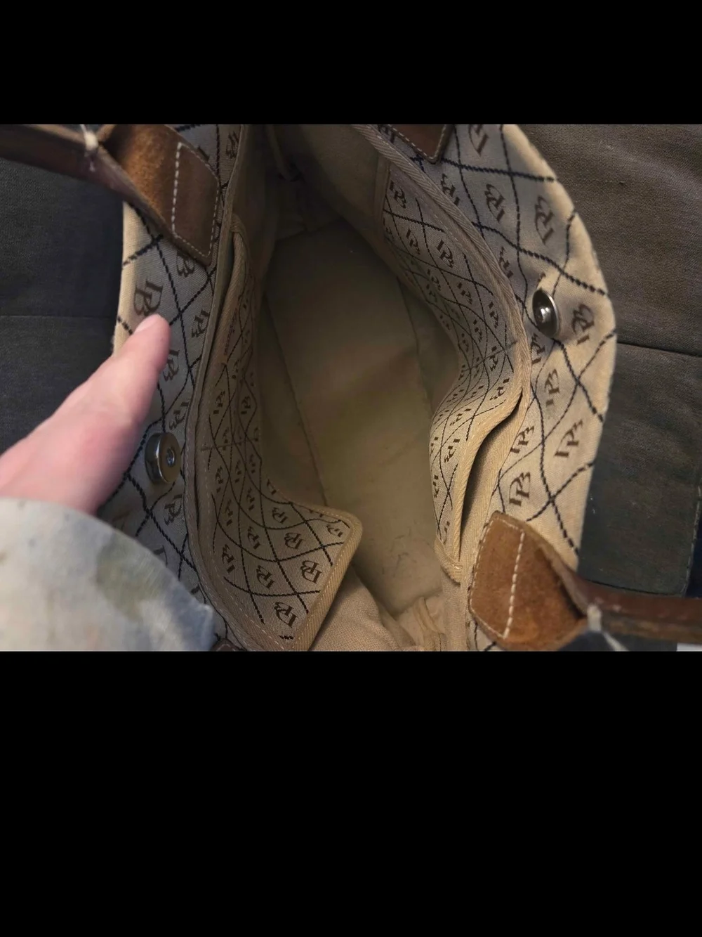 Dooney & Bourke Beige Monogram Tote with Brown Leather Handles